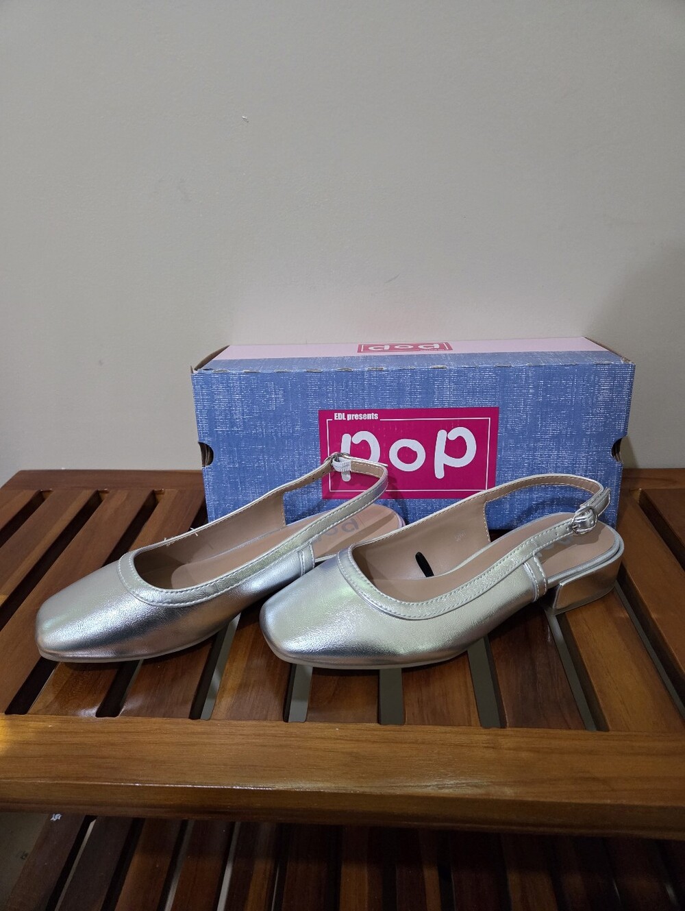 Pop Metallic Silver Slingback Ballet Flats Size